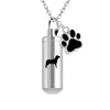 Roestvrij staal Pet Paws Cilinder Cremation Urn Hanger voor Memorial Dog Jewelry Keepsake Hanger Funeral Ketting