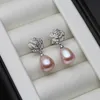 Vintage 925 Sterling Silver Flower Natural Freshwater Pearl Earrings for Women Jewelry Engagement Gift White Purple Black1015501