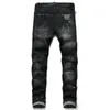 Jeans noirs extensibles pour hommes, nouveaux badges déchirés, styliste de mode, coupe Slim lavé, pantalon en Denim de moto, à panneaux Hip HOP, 300G