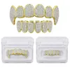 Hip Hop Grillz Lujo Glaring Zircon Micro Pave Dental Grills Moda Hombres Mujeres 18K Chapado en oro Dientes Brace Juego de 2 piezas Whole2559