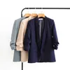 2020 Spring Summer Thin Jacka Women Suits Solid Color Long Blazer Office Ladies Cardigan Coat Three Quarter Sleeve LJ200815