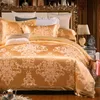 Sateen Bomull Gold Duvet Cover Cotton Bed Sheet Queen King Size 4pcs Bedding Set Luxury Broderi Bed Set Pillow Shams T200706