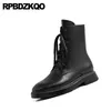 Haute qualité en cuir véritable chaussures véritable bloc combat 2020 gros bout rond femmes bottines talon moyen à lacets black1