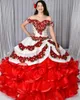 Nyligen två stycken Sweet 16 Quinceanera -klänningar med avtagbar kjol Appliced ​​pärlstav mexikansk tävlingsklänningar Vestidos de 15 A OS246E