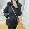 Fashion New Arrival Women Big Fur Collar Down Jackets 2022 Winter Ski Thicken Hooded Puffer Outerwear Windproof Coat