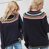 여성 긴 소매 chunky 니트 스웨터 컬러 블록 레인보우 줄무늬 점퍼 tops1