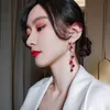 Długie Fringe Rose Kwiaty Rhinestone Dangle Kolczyki Korea Południowa Celebrity Super Bajki Temperament Moda Kolczyki Delikatny Czerwony Purpurowy Kolczyk