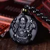 Natural Black Obsidian geschnitzte Ganesh Elefant Glücksanhänger