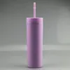 16oz Skinny Acrylic Tumbler Matte Solid Färg 22oz Plastkopp med lock och halm Dubbelvägg Vattenflaska BPA Gratis 6 Färger I lager