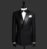Classic 2 Piece Black Mens Suits Wedding Tuxedos Double Breasted Business Male Suits Shawl Lapel Groom Formal Wear Prom Evening Blazer Custom Made Jacket Pants