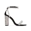 Women Glitter Rhinestones Block Heel Sandals Female Open Toe Party Cocktail Dress Shoes Crystal Ankle Strap High Heel Sandal D30 0928