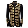 Abbigliamento Giacca da corte taglie forti da uomo Nero Viola Ricami in oro Giacca in velluto Cantanti DJ Costume da discoteca Giacche eleganti Host Stage Performance Cappotto vintage