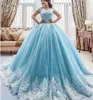 Kvinnors Eleganta Evening Klänningar Av Skulder Lace Appliques Prom Kappor 2021 Skräddarsydda Sweep Train Ball Gown Special Occasion Dress