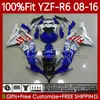 Wtryskiwanie formy body dla Yamaha YZF-R6 YZF R6 R 6 600YZF600 2008-2016 Bodywork 99NO.125 600CC YZFR6 Biały Niebieski 08 2009 2000 2011 2012 YZF-600 13 14 15 16 OEM Os