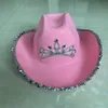 Roze tiara cowgirl hoed voor vrouwen meisjes brede rand fedora cowboy cap westerse stijl vakantie cosplay party hoeden