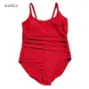 SGCHUA Nowy Plus Size Stroje kąpielowe One Piece 6XL Solid Black Blue Red Women's Swimwear Beach Duży Kostium Kąpielowy Duży Body Fat T200708