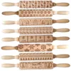 Kerst Houten Rolling Pins Gegraveerde Embossing Rolling Pin met kerstsymbolen Sneeuwvlok voor bakken reliëfkoekjes