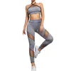 2 -częściowe trening legginsy Set Summat Patchwork Dot Tracksuit Bralette Backless Top Jogging Spant Women Gym Bezproblemowy garnitur T200605