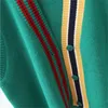 Kobieta mody luźna kamizelka Vneck guzika otwarty ścieg zwyczajowy swobodny swetra w paski 201031