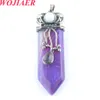 Wojiaer Natural Pink Quartz Stone Sword Pendants Labradorite Lafis adins Onyx Arrow Bead Round Opal Jewelry BO919