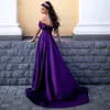 2022 Princess Purple Satin A-Line Evening Dresses Corset Off Shoulder Long Formal Party Gowns Sexy Side Split Special Occasion Dress Plus Size Prom Dress