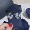 Clover Hip hop punk S925 Pure Silver Flower Earrings zircon Temperament lady Earrings Dance party High-end quality Luxury fashion Platinum Eardrop