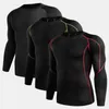 3 pièces chemises de Compression pour hommes élastique à séchage rapide couche de Base à manches longues Fitness T-Shirt hauts d'entraînement automne hiver