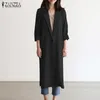 Moda Jaquetas finas Zanzea Mulheres Mulheres Laple Decote Manga Longa Cardigan Casual Outwear Sólido Elegante Elegante Casaco de Linho T200828