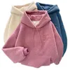 Dicke Lamm Wolle Hoodie Sweatshirt Frau Buchstaben Casual Lose Lange-Ärmeln Pullover Koreanische Version Warm Halten 2020 Winter Kleidung