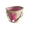 Vintage Burlap Happy Easter Basket Bunny Tail Baskets Jute Bucket Tote Bag Söt Påsk Presentväska DIY Rabbit Ears Sätt ägg Storage Väskor