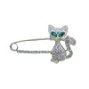 Cute Cat Brooch Green Eyes Rhinestone Crystal Little Kitten Corsage Wedding Decoration Gift