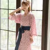 اليابانية كيمونو منامة مجموعة القطن امرأة فضفاضة yukata الإناث الخريف طويلة الأكمام الأزهار طباعة النوم سترة النوم الترفيه الحمام