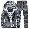 Tracksuit inverno dois pedaços conjuntos de lã grossa zíper zíper + calças aquecidas 2 pcs sporting terno sportswears M-4XL homens casuais 211220