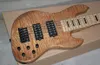 Custom 6 String Natural Quilted Maple Top Jazz Bass Electric Bass Guitar Ash Body, 9V Battery Box, Active Wires, Black Block Inlay