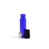 Kobalt Mavisi 10 Ml Cam Döner Başlı Paslanmaz Çelik Silindir Topu Parfüm Esansiyel Yağı Masaj Kalın Cam Konteyner Taşınabilir Travel ile Şişeler