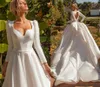 Moderne Afrika Trouwjurk Nieuwe 2022 Lange Mouwen Satijn Prinses Bruid Jurken Koningin Anna Neckloze Bruidsjurken Vestidos de Noiva Robe Mariage