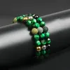 Bracciale con sfera verde CZ Braccialetti con perline in pietra di tigre verde naturale con taglio sfaccettato da 8 mm all'ingrosso per uomo donna con catena a corda amante