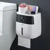Toilet Paper Holder Plastic Bathroom Double Tissue Box Wall Mounted Shelf Storage Box Restroom Dispenser Home Accessories T200425