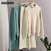 GIGOGOU Luxury Cashmere Minsk Women Wide Leg Pant Suits Thick Warm Turtleneck Sweater Tracksuits 2/Two Piece Sets Clothing 211221