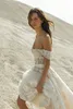 Eisen Stein A-Line Wedding Dresses Sexig Off Axla Applicques Lace Beach Bridal Glows Custom Made Open Back Sweep Train Wedding D241N