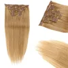 Extensiones de cabello con clip recto de cabello humano virgen 100% peruano 12 # 16 # 27 # 33 # 99j Remy Clip On Silky Straight 14-24 pulgadas 70g 100g