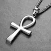 Collier religieux en acier inoxydable, haute polissage, or, argent, croix, agypte, égyptien antique, symbole de la vie, pendentif Ankh
