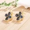 Stadnina Vintage Royal Clover Blue Crystal Sapphire Gemstones Diamenty Kolczyki Dla Kobiet Złoty Kolor Biżuteria Bijoux Party Accessorie1