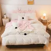 Cute Rabbit Ear Blue Pink White Yellow Velvet Fleece Winter Girl Bedding Set Soft Short Plush Duvet Cover Bed sheet Pillowcases 201209