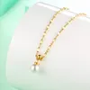 Estilo coreano 18k banhado a ouro chain de aço inoxidável branco colar de pingente de pérola para venda