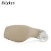 Eilyken Open toe silver Green PVC Transparent thick Block High heels Woman Jelly Sandals Women Slides Slippers Mules shoes X1020