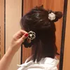 ヘアアクセサリー韓国の優雅なCamellia Pearl Scrunchie Bandsヘッドバンドフラワーポニーテールラバーバンド女子ジュエリー330i