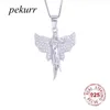 Pekurr 925 Sterling Silber Kristall Flügel Fliegen Engel Halskette für Frauen Luxuriöse Zirkon Fee Phoenix Anhänger Modeschmuck