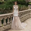 Unika sjöjungfruliga klänningar 2021 vit applikationer champagne tulle brudklänningar o nacke se genom brudklänningar Vestido de Noiva