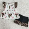 2021 Kids Designer Clothes Girls Fashion Boutique Outfits Flutter Sleeve Tunic Cow Icing Ruffle Shorts Toddler Baby Girls7465721